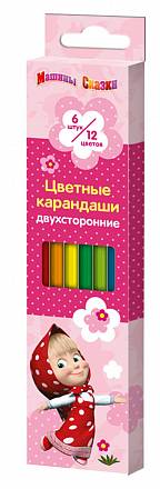Цветные карандаши двусторонние «Маша и Медведь» 6 штук, 12 цветов 