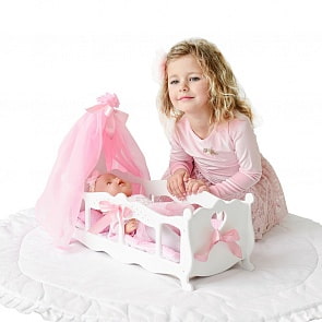 Кроватка - колыбелька для кукол с постельным бельем и балдахином, цвет белый (Paremo, PFD120-55)