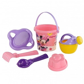 Набор Disney - Минни №4: ведро малое с наклейкой, ситечко-цветок, совок №2, грабельки №2, 1 формочка, лейка малая №3 (Полесье, 66589) (ассортимент)