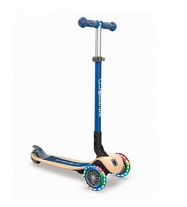 Трёхколёсный самокат Globber Primo Foldable Wood Lights синий (Globber, 436-100)