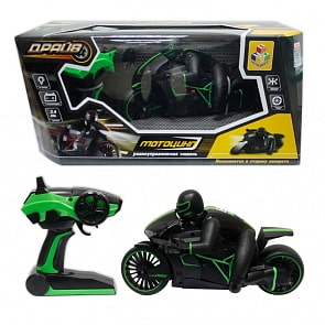 Мотоцикл с гонщиком на р/у - Драйв, зеленый, свет (1toy, Т10954)
