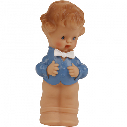 Виниловая игрушка-пищалка - Мальчик в голубом пиджаке с белой бабочкой, 13 см 