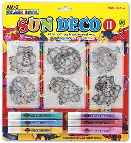 Набор витражных красок с витражами - 6 мини-витражей, 5 цветов по 10,5 мл., 1 цвет с блестками 10,5 мл. (Amos, 22929)