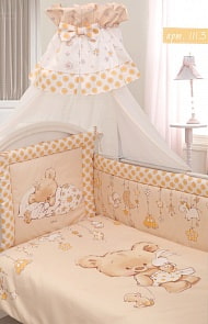 Комплект в кроватку 7 предметов – Mika сатин, молочный (Золотой Гусь, 1113-z)
