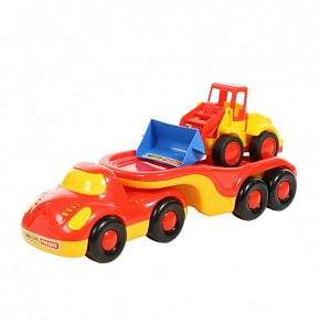 Автомобиль-трейлер Дружок + погрузчик Базик (Полесье, 48479) (ассортимент)