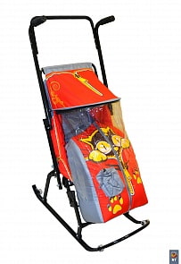 Санки-коляска Снегурочка-4-Р Котенок, цвет: серый-красный (RT, 3603RT)