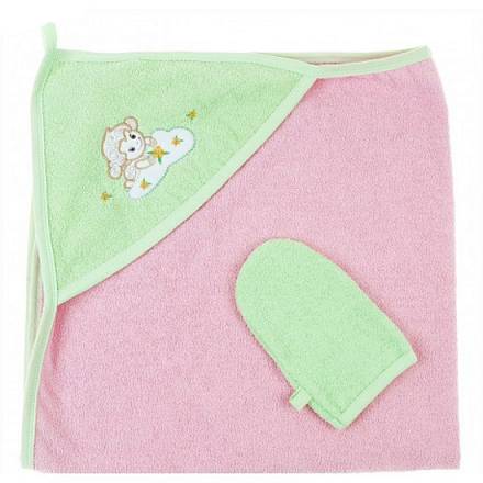Пеленка-полотенце с варежкой – Веселые овечки, розовый 