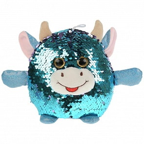 Игрушка мягкая - Корова из пайеток бирюзовая, 17 см (Мульти-пульти, JE7002A-1LNS)