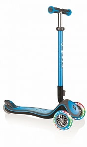 Трехколесный самокат Globber Elite Deluxe Lights, голубой, светящиеся колеса (Globber, 444-401)