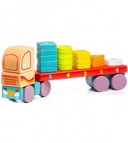 Грузовик-конструктор деревянный с геометрическими фигурами LM-13, 19 деталей (Cubika, 13425)