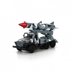 Металлическая инерционная машина – Урал, ракета ВС, 12 см, открывающиеся двери, серый камуфляж (Технопарк, SB-16-49-B-WBsim)