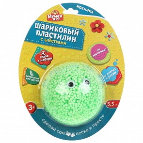 Шариковый пластилин с блестками полусфера, 5,5 г на блистере (MultiArt, QFC-3D-GL) (ассортимент)