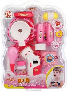 Игровой набор Доктор розовый, 14 предметов, свет (Наша игрушка, RX-609B)