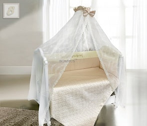 Комплект в кроватку - Мила, сатин, 6 предметов, бежевый (Bombus, BOM_1423)