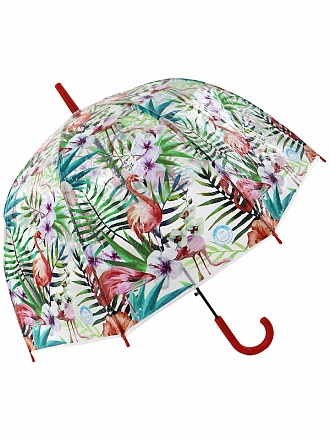Зонт-трость Тропический Фламинго прозрачный купол красный 