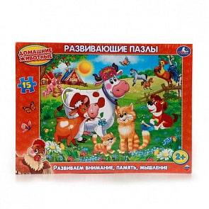 Развивающий пазл в рамке - Домашние животные, 15 элементов (Умка, 4690590102121sim)