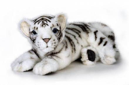 Мягкая игрушка - Белый тигренок лежащий, 26 см. 