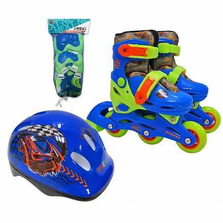 Раздвижные ролики с пластиковой рамой и набором защиты, шлем, размер 31-34 