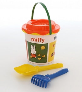 Набор №1 Миффи-1: ведро с наклейкой, ситечко Солнышко, лопатка №5, грабельки №5 (Полесье, 64639)