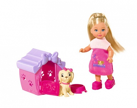 Кукла Еви с собачкой в домике 12 см 
