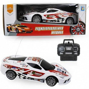 Машина на радиоуправлении из серии Спортавто, масштаб 1:24, 27 МГц, 20 см, 4 канала, на батарейках, свет, цвет белый (1Toy, Т13847)