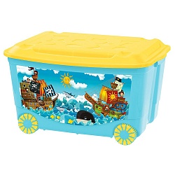 Ящик для игрушек с аппликацией на колесах, цвет голубой (Бытпласт, 431380902) - миниатюра