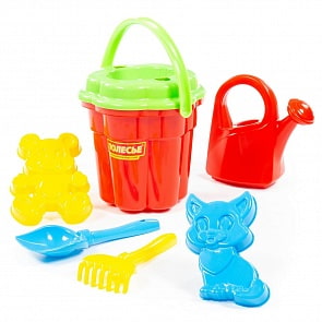 Набор №97: ведро-цветок большое, ситечко-цветок большое, лопатка №5, грабельки №5, 2 формочки, лейка большая (Полесье, 7278)