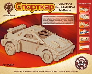 Модель деревянная сборная – Спорткар, 2 пластины (Wooden Toys, P065A) Модель деревянная сборная – Спорткар, 2 пластины (Wooden Toys, P065A)