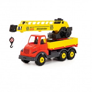 Автомобиль-кран Муромец с поворотной платформой, в сеточке (Полесье, 56535)