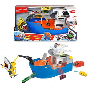 Набор - Атака акулы: корабль, 1 die-cast машинка, 1 die-cast вертолет, подводная лодка, акула, аксессуары (Dickie, 3779001)