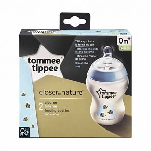 Набор из 2 бутылочек для кормления с рисунком, с антиколиковым клапаном, 260 мл, голубые (Tommee Tippee, 42252141-2st)