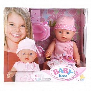 Интерактивная кукла – Пупс с аксессуарами, пьет и писает, 43 см (Baby love, BL001Dsim)