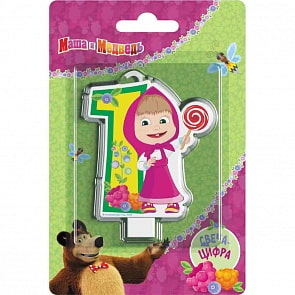 Свеча-цифра №1 - Маша и Медведь, 8 см (Росмэн, 33003)