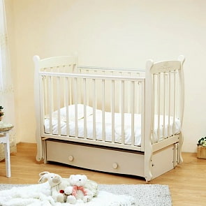 Кровать детская Красная звезда С 717 Елисей, резьба со стразами №10 Птички, слоновая кость (Красная Звезда, КЗ-С 717_слоновая кость)