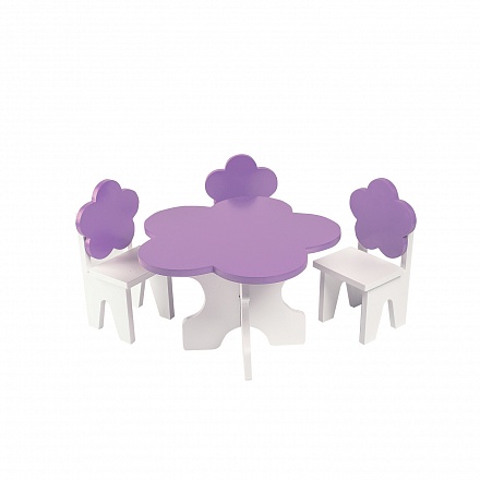 Набор мебели для кукол Цветок: стол + стулья, белый/фиолетовый 