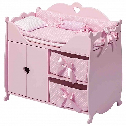 Кроватка-шкаф для кукол с постельным бельем, розовый 