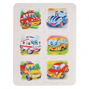 Мягкий кубик-пазл Веселые машинки В. Степанов, 6 деталей ЭВА (Умка, 4690590149638)