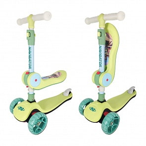 Самокат универсальный Navigator, управление наклоном, светящиеся колеса 12 и 8 см, зеленый (Navigator, Т17106)