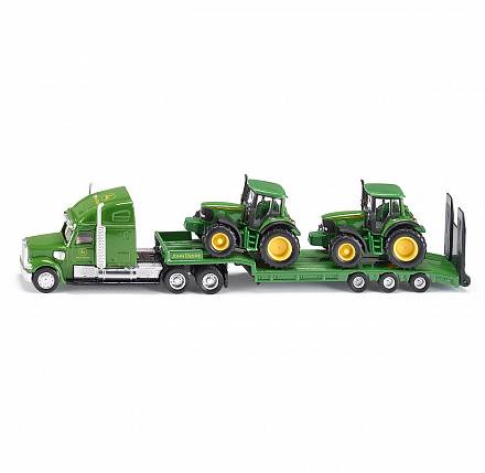 Тягач с 2 тракторами Джон Дир, зеленый, масштаб 1:87 
