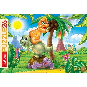 Пазлы в рамке - Веселые динозавры, 26 элементов, формат А4 (Hatber, 26ПЗ4-03262)