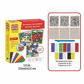 Раскраска пластилиновая - Веселый транспорт, 3 картинки (ТМ Let`s play, 35238)