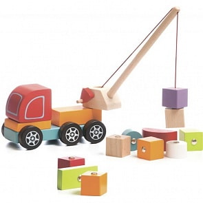 Машинка-конструктор деревянный Автокран с элементами на магнитах, 11 деталей (Cubika, 13982)