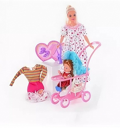Набор из 3-х кукол с аксессуарами – беременная мама со съемным животом и 2 ребенка  