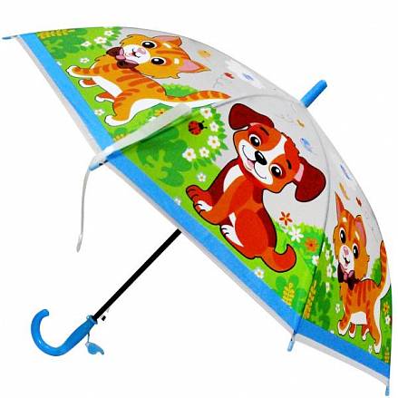 Детский зонт со свистком - Домашние животные, прозрачный, 50 см 