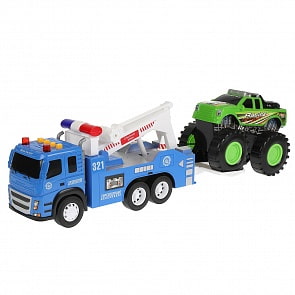 Модель Эвакуатор 20 см с джипом свет-звук с подвижными элементами инерционная пластиковая (Технопарк, M524-H11122-R)