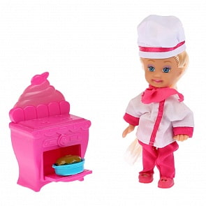 Кукла Машенька 12 см., в наборе кухонная плита, костюм повара и аксессуары (Карапуз, MARY019X-RU)