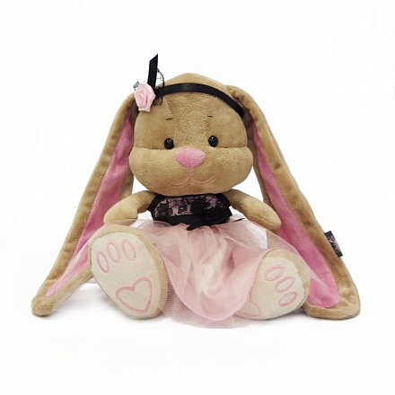 Мягкая игрушка - Зайка Лин в розово-черном платьице, 25 см. 