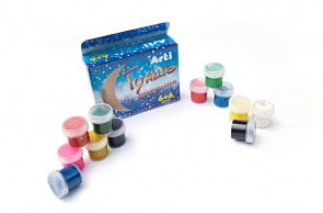 Краски гуашевые с блестками, 12 цветов по 10 мл, 120 мл (Arti, К000273)