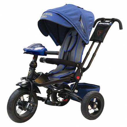 Велосипед 3-х колесный - Ltsport, надувные колеса диаметром 30 и 25 см, светомузыкальная панель, складной руль, цвет – темно-синий с черным 