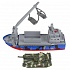 Модель Военный транспортный корабль с танком свет-звук 17 см металлическая инерционная  - миниатюра №3
